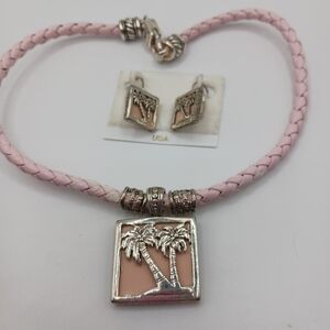 Silver and Pink Palm Tree Necklace Set